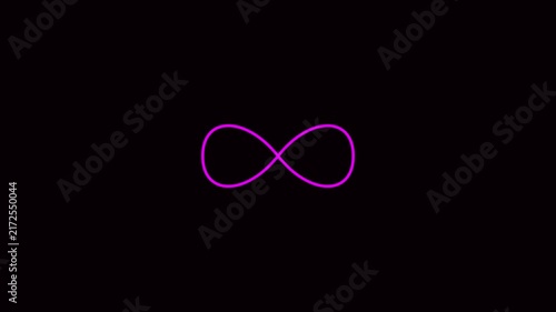 Neon infinity symbol glowing animation on 4k black background, sign