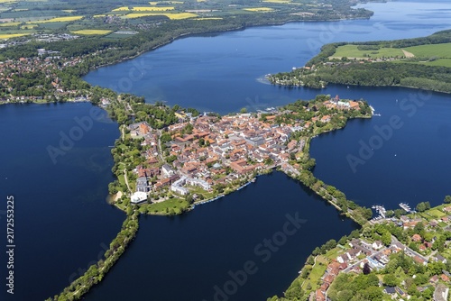 Lauenburg Lakes nature Park, Ratzeburg Lake, island town, island, aerial view, Ratzeburg, Duchy of Lauenburg, Schleswig Holstein, Germany