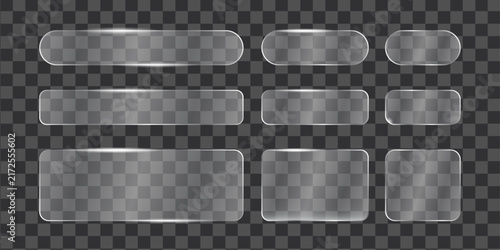Modern transparent frame with 3d glass button shapes for ui design and morphism style. Glossy interface elements highlight smooth button concept and glass morphism aesthetics. 