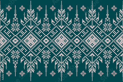 Cross Stitch Geometric ethnic patterns. Design for Saree, Patola, Sari, Dupatta, dupatta, Clothing, fabric, batik, Knitwear, Embroidery, Pixel ethnic pattern. Traditional Design. Pixel art	