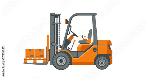 Industrial Forklift Carrying Boxes on Wooden Pallet