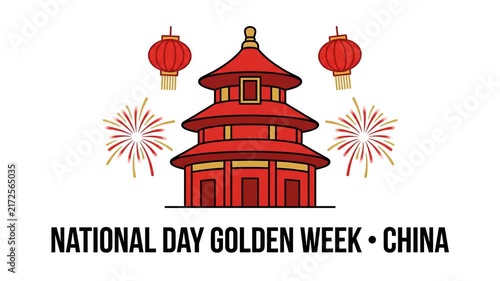 Traditional Chinese Temple Icon With Red Lanterns And Fireworks Animation