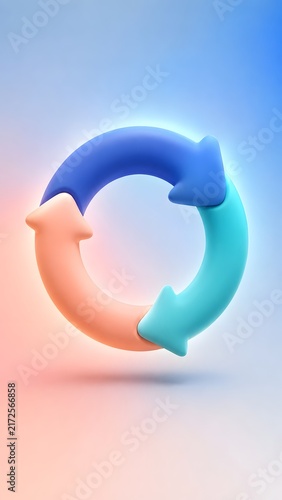 3D Minimalist Pastel Recycling Symbol Floating on Soft Gradient Background Representing Friendly Environmental Sustainability