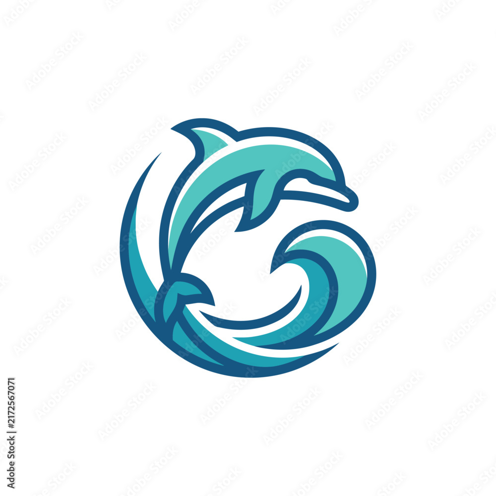 Fototapeta premium Playful Dolphin Jumping Over Wave Icon