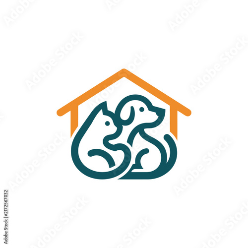 Dog and Cat Silhouette Inside House Icon