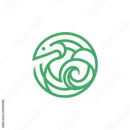 Green Serpent Icon In Circle, Abstract Animal Logo Design