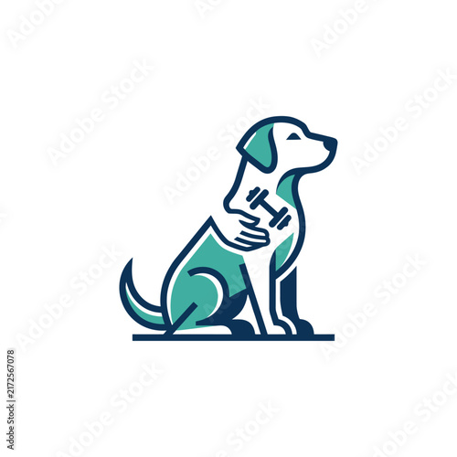 Dog Fitness Logo Icon Sitting, Dumbbell Illustration