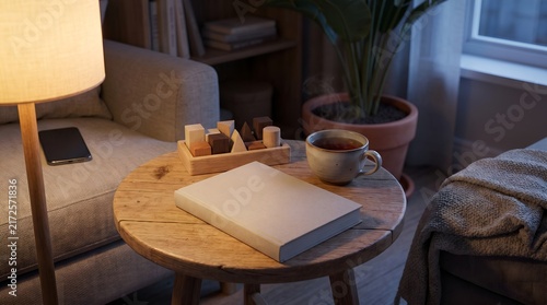 Device Free Evening Ritual with Book Tea Puzzle and Warm Light