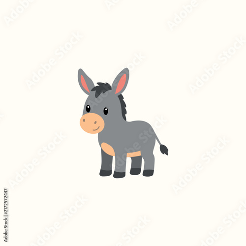 Cute Donkey Cartoon Vector, Farm Animal Character