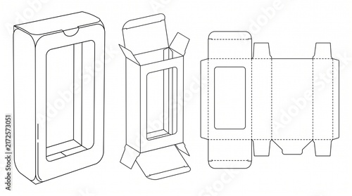Packaging Box Dieline Template with Window and 3D Mockup for Product Display and Retail Branding