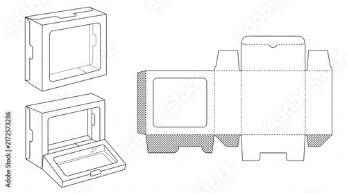 Cardboard Packaging Box Dieline Template with Window and 3D Mock-up for Product Design