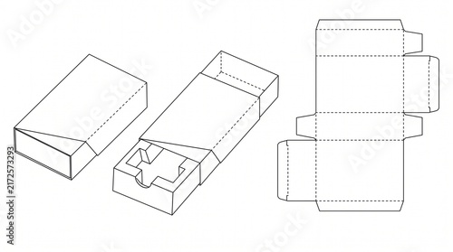 Slide Box Packaging Dieline Template with 3D Mockup and Internal Tray Insert