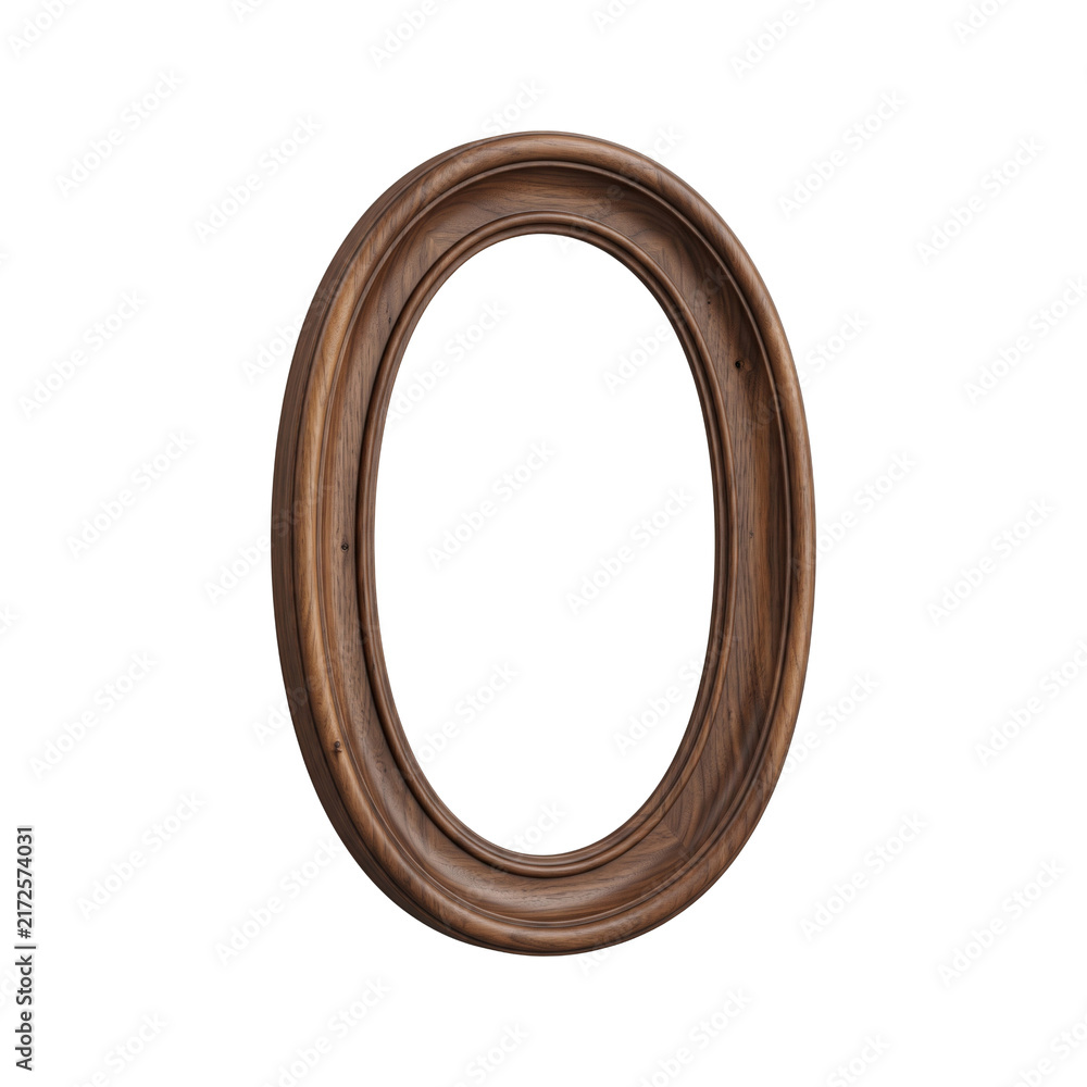 Obraz premium Classic Oval Wooden Picture Frame Isolated with Natural Brown Wood Grain Decorative Molding and Elegant Vintage Design