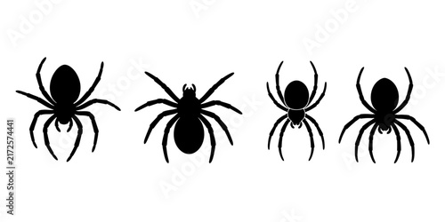 Vector Black Silhouettes of spider Set animal Icons for Halloween Tattoo Design Illustration Elements Isolated on White Background