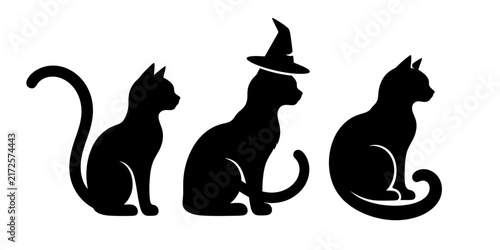 Black Cat Silhouette Vector Illustration Cute Domestic Feline Pet Icon Design for Halloween, Cartoon Animal Drawing on White Background