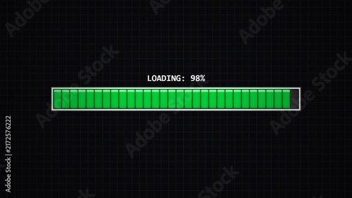 Retro Green Loading Bar Animation with Alpha Channel, Pixel Computer Progress Indicator