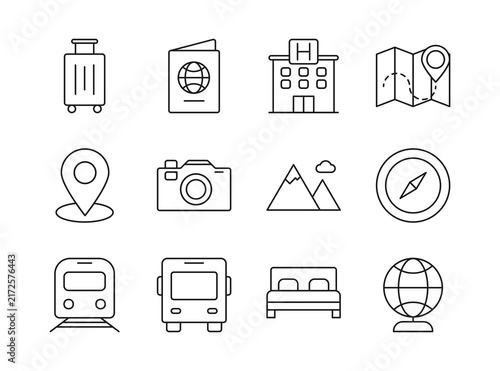 Travel and Tourism Outline Icon Set