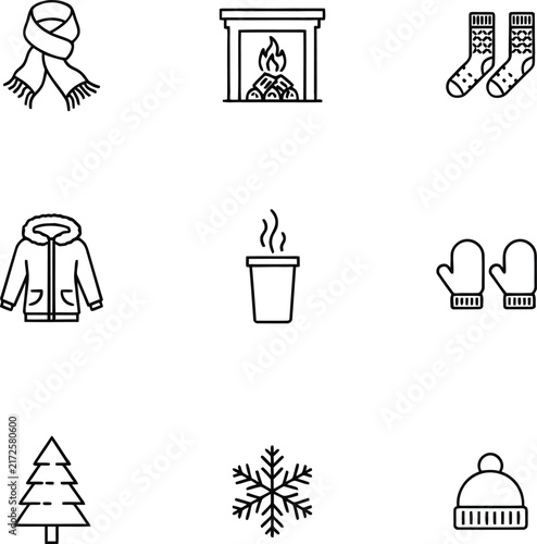 Minimalist line set of farming and gardening tools and symbols line black lines