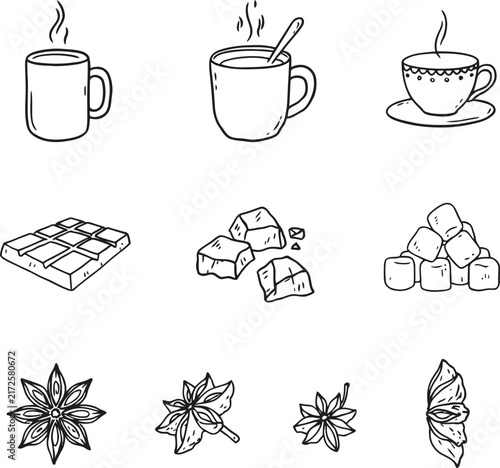 Simple line collection of vases flowers and boxes with leaves line simple minimal black and white