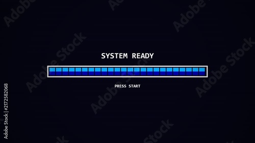 Retro System Ready Loading Bar Animation with Alpha Channel, Vintage Arcade Game Interface