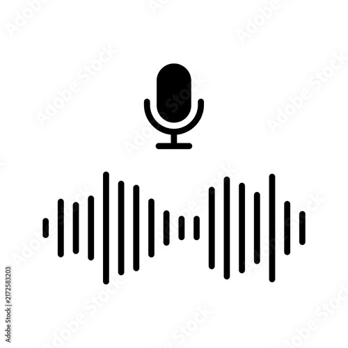 Microphone icon with sound wave symbol for audio recording and voice recognition interface