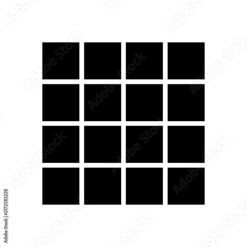 Four by Four Grid Icon or Square Matrix Pattern Isolated on White Background