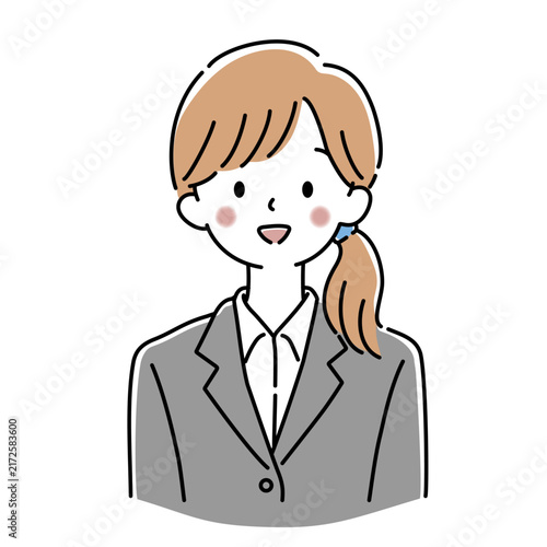 ローサイドテールの若い女性会社員の上半身のベクターイラスト