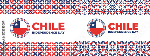 Chile independence day festive circular emblem and ornamental borders pattern