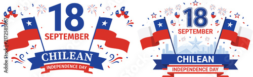 Happy chilean independence day 18 september vector design with flags and ribbons