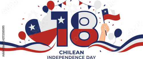 Chilean independence day 18 september celebration graphic with heart flag