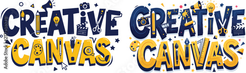 Creative canvas text typography art vector design element with blue yellow