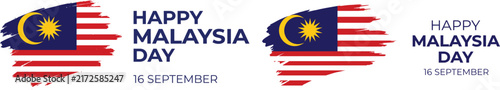 Happy malaysia day typography banner design with national flag vector