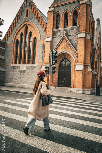 Photography Couple walking through brick archway smiling, Union Church, Shanghai