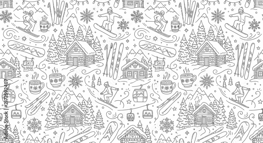 Fototapeta premium Winter Mountain Ski Resort Pattern