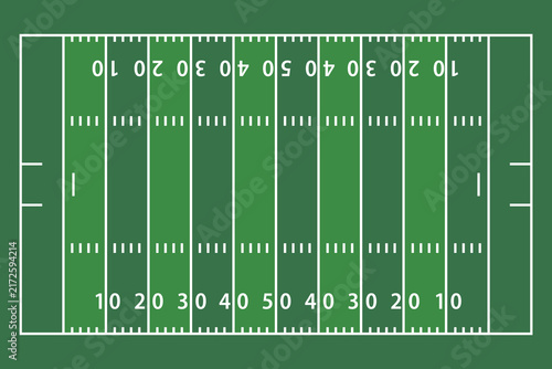 Simple American football field illustration with white yard lines and numbers on a green background