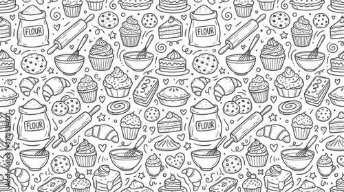 Hand-Drawn Baking Pattern Isolated