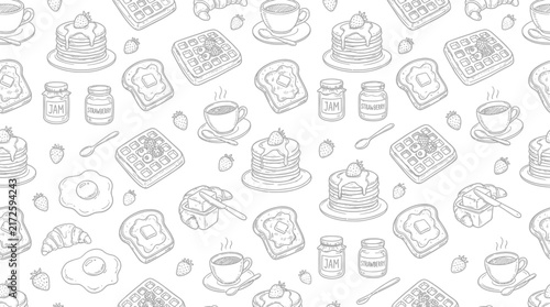 Hand-drawn breakfast food pattern illustration