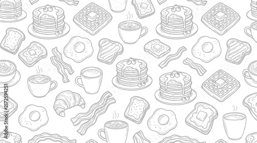 Hand-drawn Breakfast Food Pattern Isolated