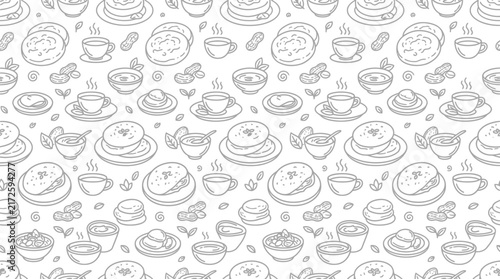 Hand-drawn coffee and pastry pattern