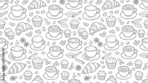 Hand-drawn coffee and pastry pattern