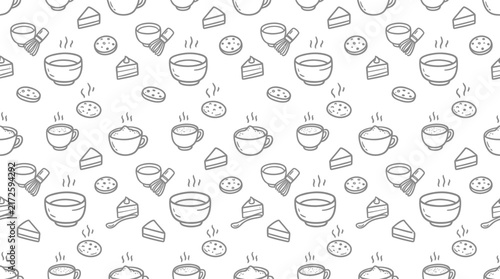 Hand-drawn coffee and pastry pattern