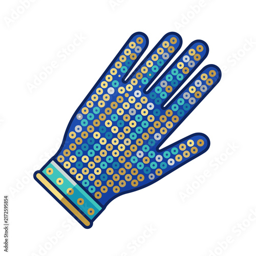 Blue Sequin Glove with Sparkling Gold and Silver Details for Performance and Dance.