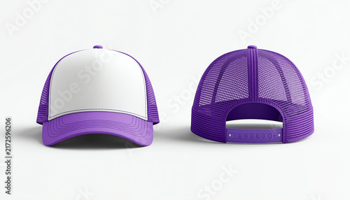trucker cap  mesh cap template illustration (white & purple) 
