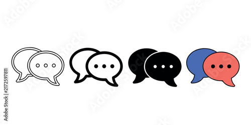Message and Communication Icon Set - Speech Bubble with Ellipsis Dots. chat icon set. Speech bubble icon vector. Two speech bubbles icon set representing chat, communication, and message in outline, 