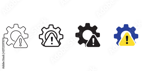 Gear settings icon on white background. Gear and wrench settings icon. Failure icon In Flat and stroke Style Vector For App, UI, Websites. Black Vector Illustration. Technical warning icon outline 