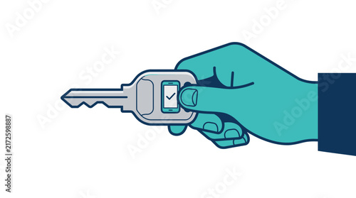 Hand holding digital passkey with smartphone security icon for mobile authentication and modern access control