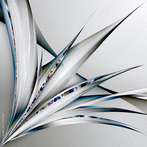 AI-generated abstract illustration of a high-key spikey abstract composition in white, black and blue