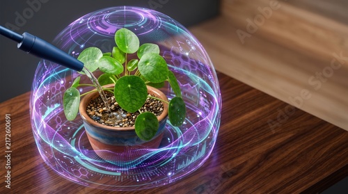 Digital technology enhances plant growth and care with futuristic data visualization