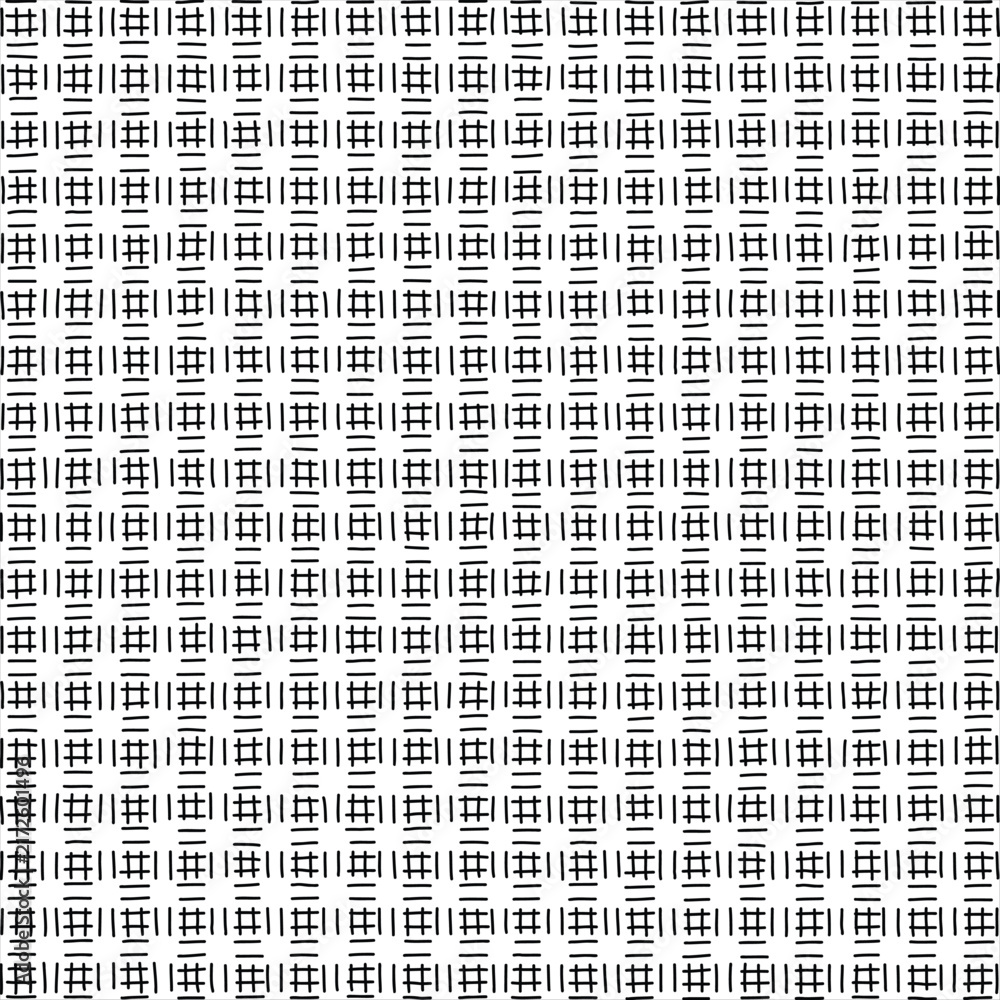 Fototapeta premium Seamless Hand Drawn Grid Pattern Black White Vector Background
