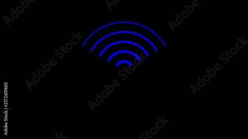 Wifi symbol radiating blue waves in seamless loop on a black background motion graphic.